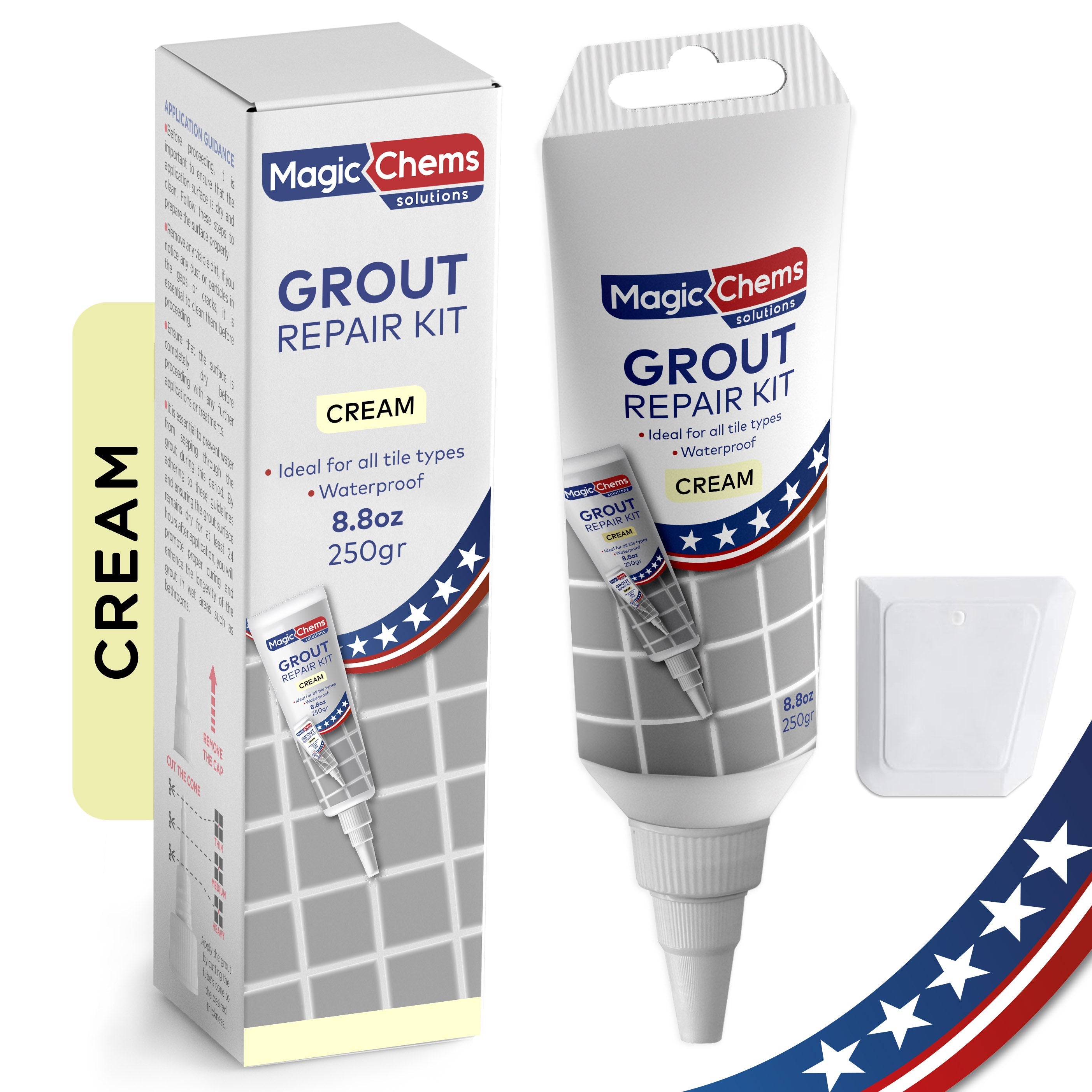 Tile Grout Repair, Cream 8.8 oz/250gr. Fast Drying Grout Repair Kit - Magicchems