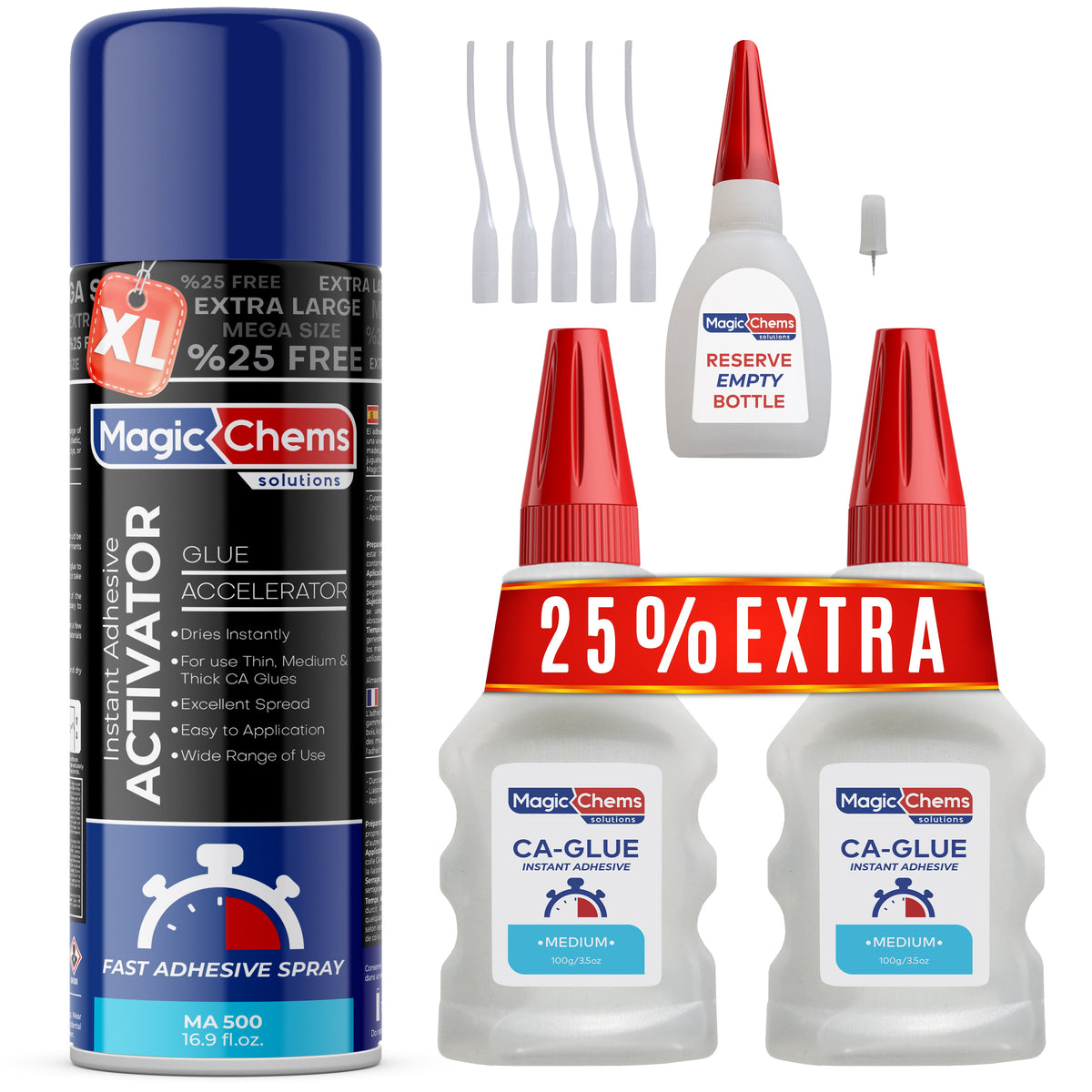 CA Glue with Activator (2 x 3.5 oz + 16.9 fl oz) - Magicchems