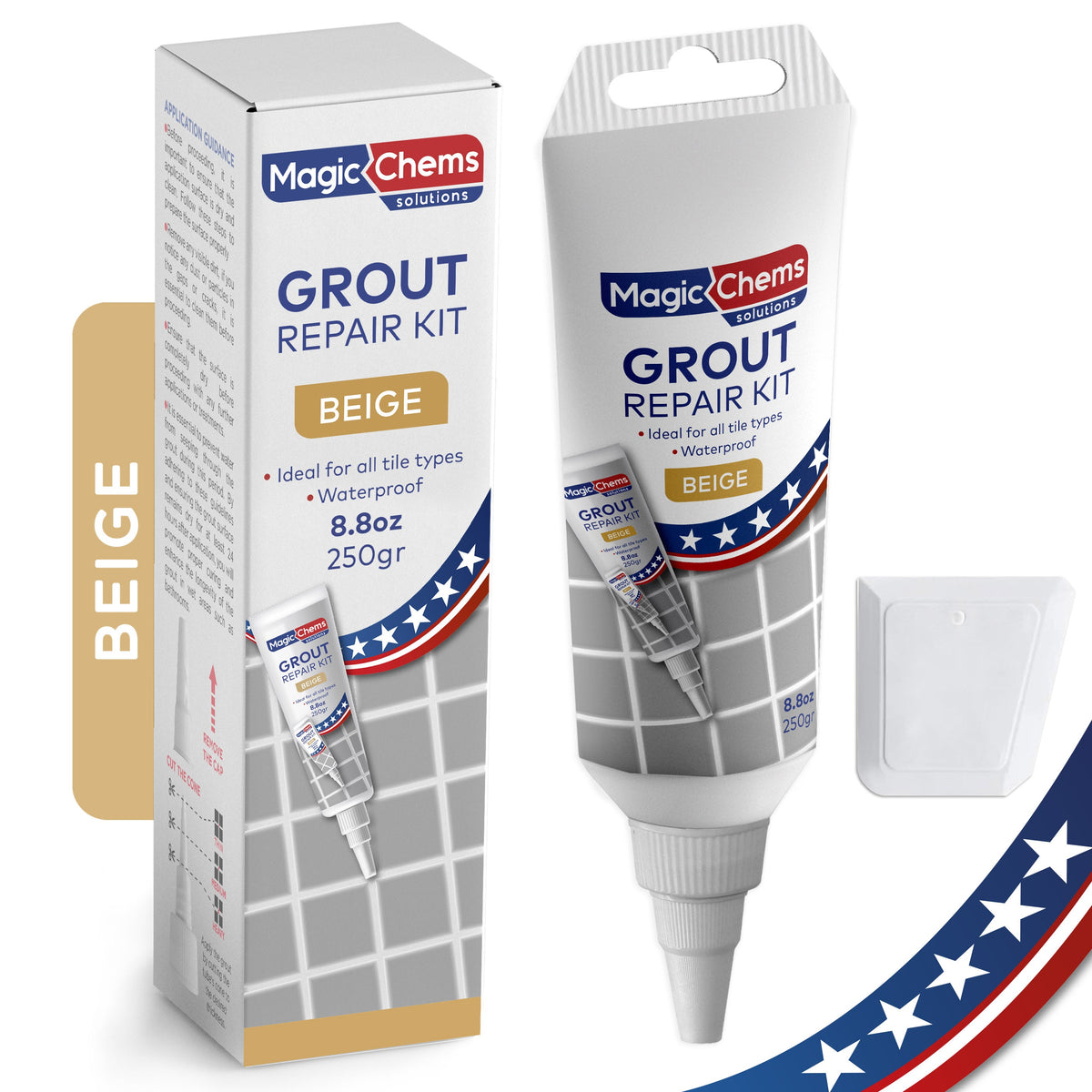 Tile Grout Repair Kit, Beige 8.8 oz/250gr. Fast Drying Grout Filler Tube Repair - Magicchems