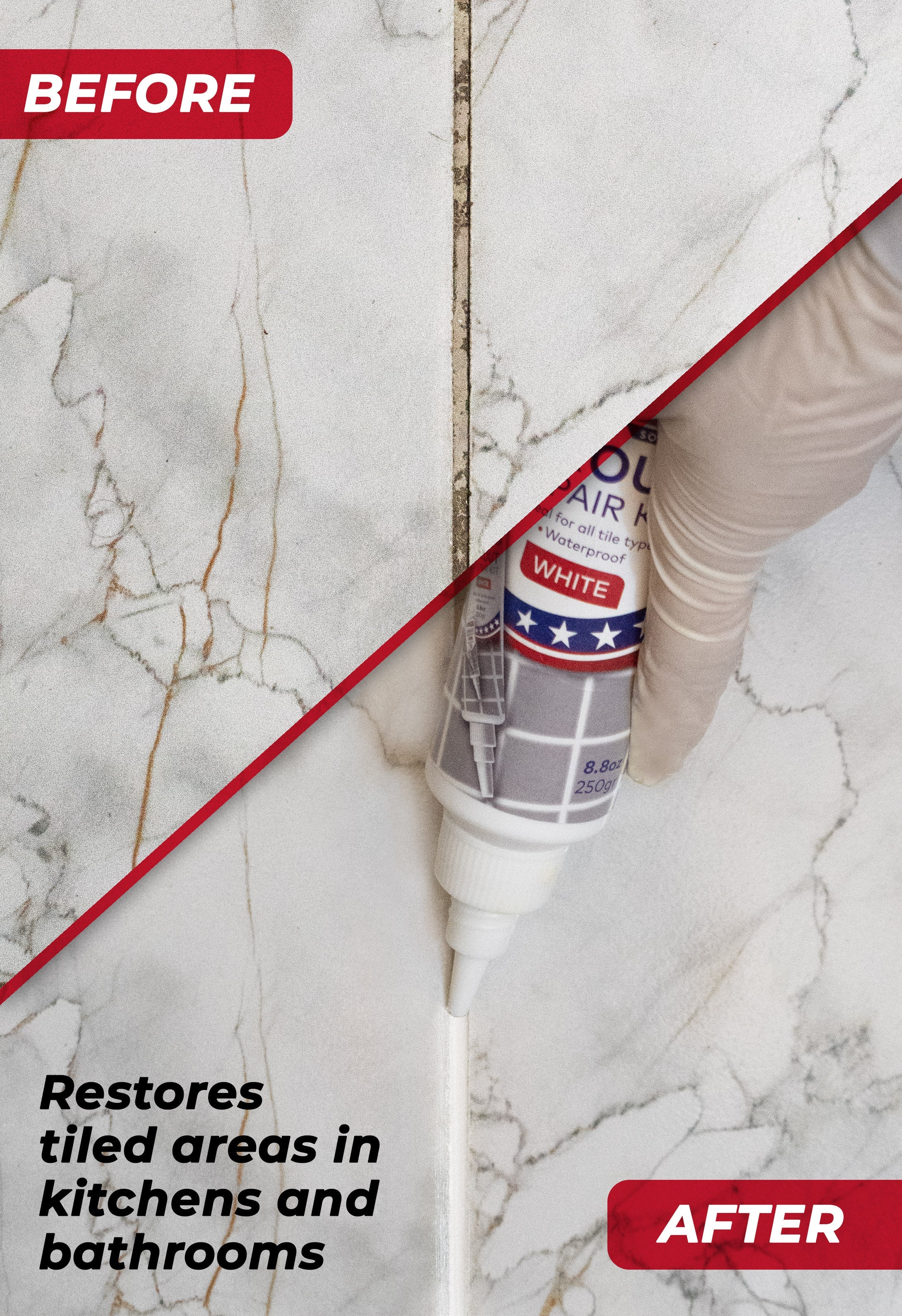 Tile Grout Repair, White 8.8 oz/250gr. Fast Drying Grout Repair Kit - Magicchems