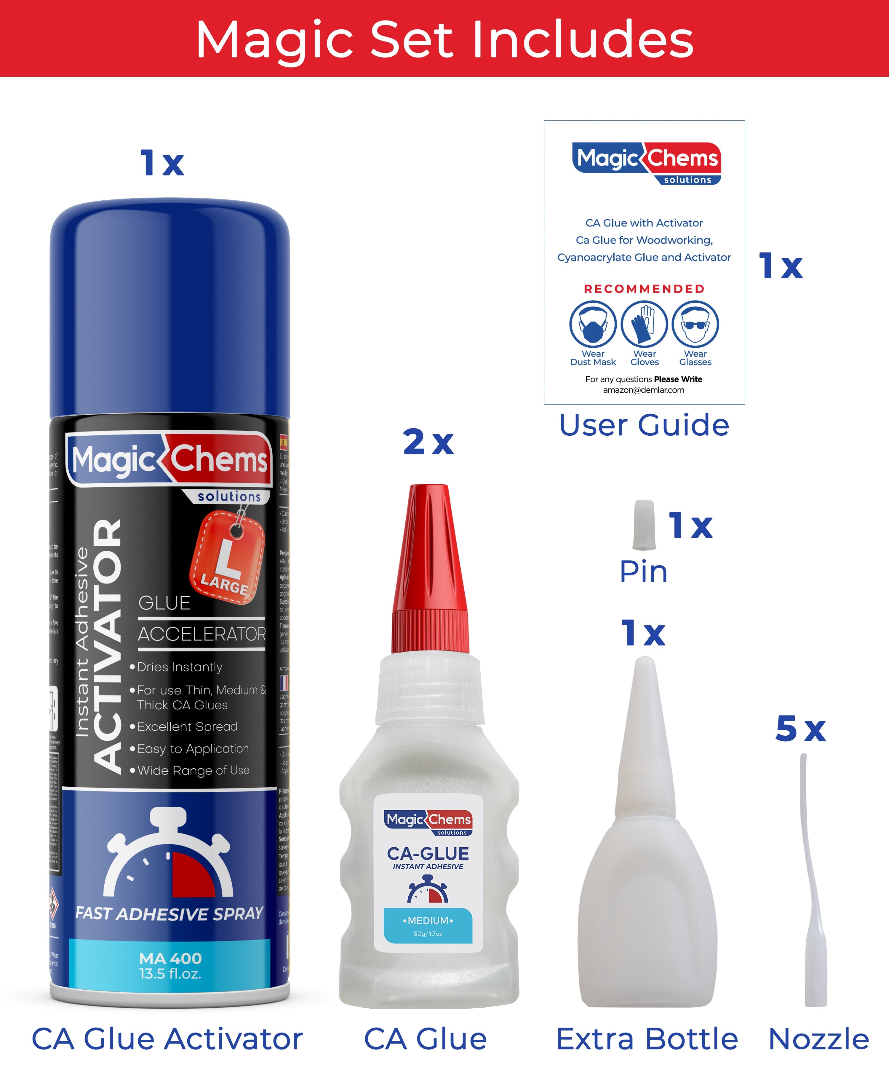 CA Glue with Activator (2 x 1.7 oz + 13.5 fl oz) - Magicchems