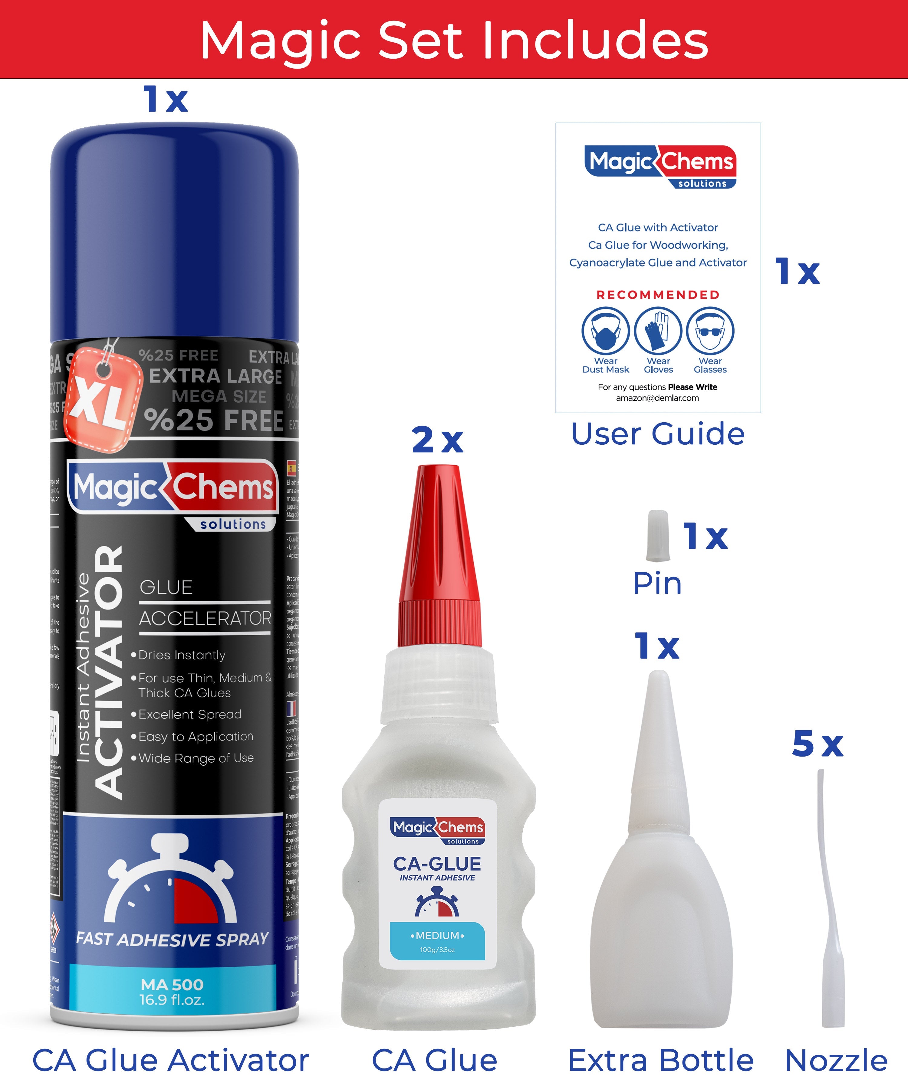 CA Glue with Activator (2 x 3.5 oz + 16.9 fl oz) - Magicchems