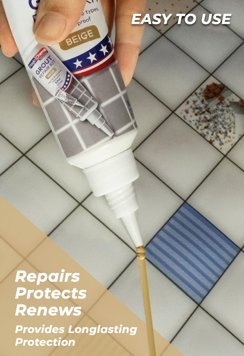 Tile Grout Repair Kit, Beige 8.8 oz/250gr. Fast Drying Grout Filler Tube Repair - Magicchems
