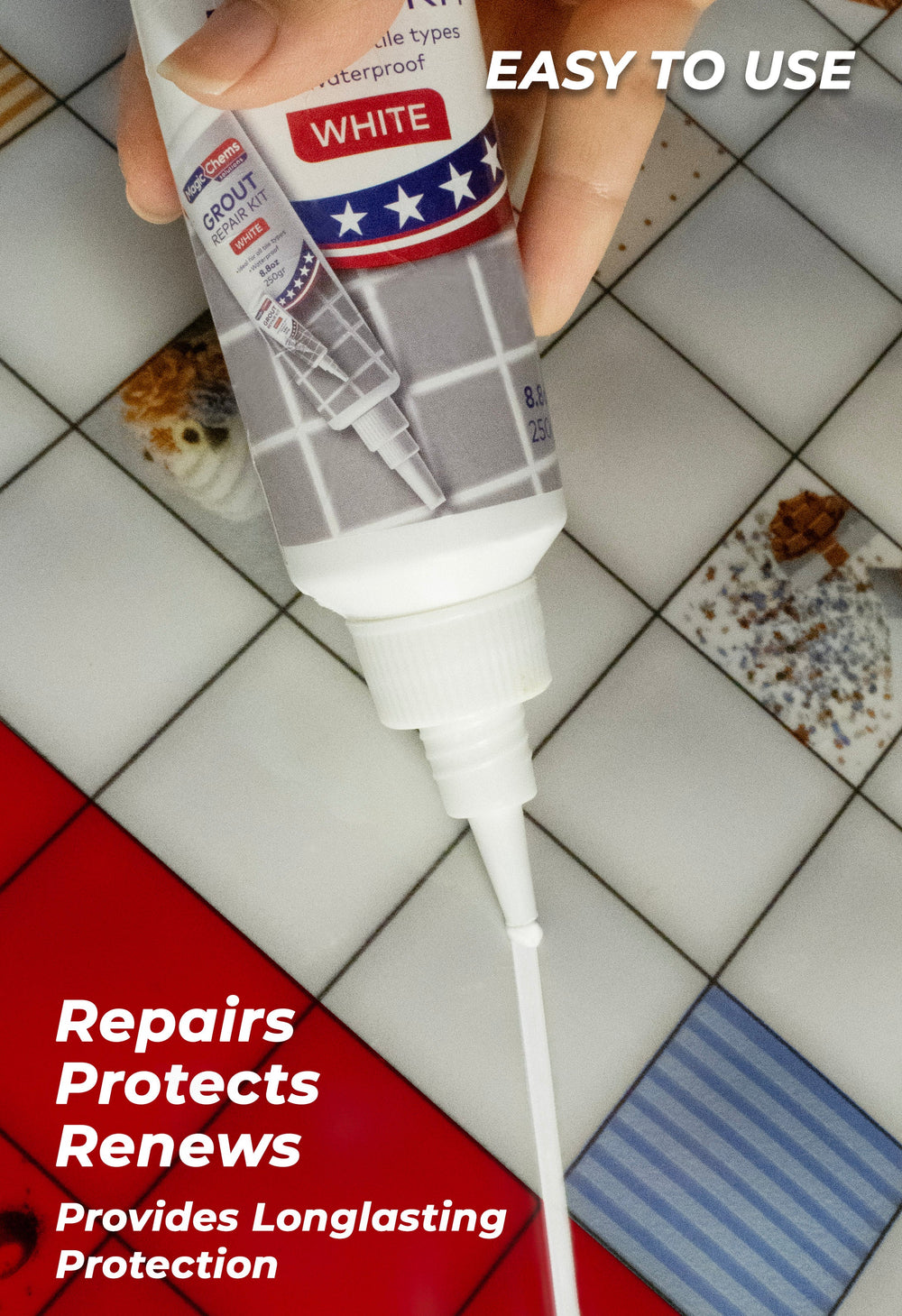 Tile Grout Repair, White 8.8 oz/250gr. Fast Drying Grout Repair Kit - Magicchems