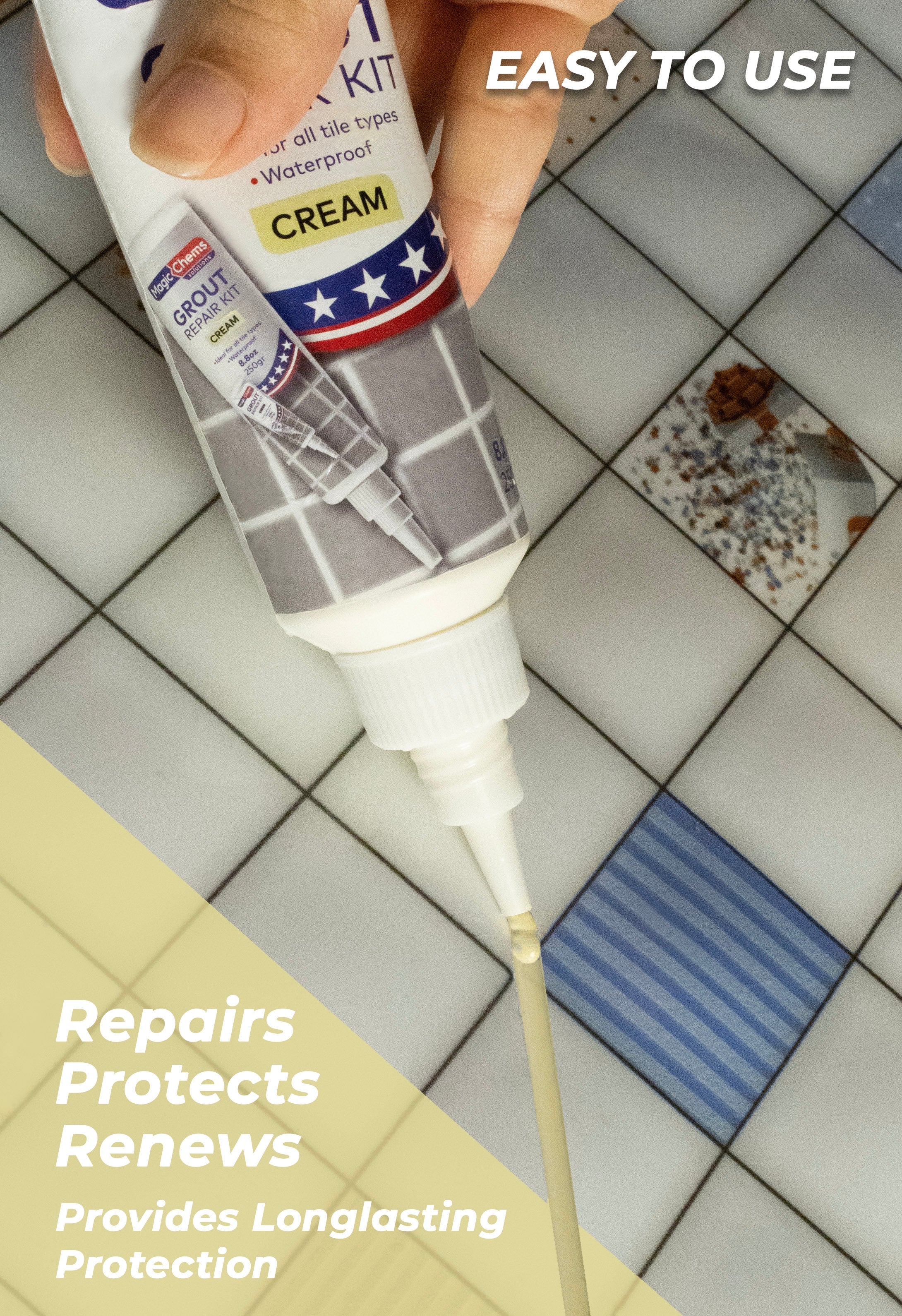 Tile Grout Repair, Cream 8.8 oz/250gr. Fast Drying Grout Repair Kit - Magicchems