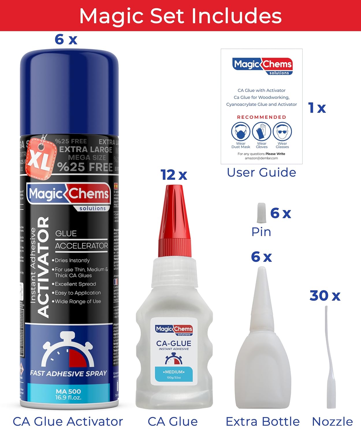 CA Glue with Activator (12 x 3.5 oz + 6 x 16.9 fl oz) - Magicchems