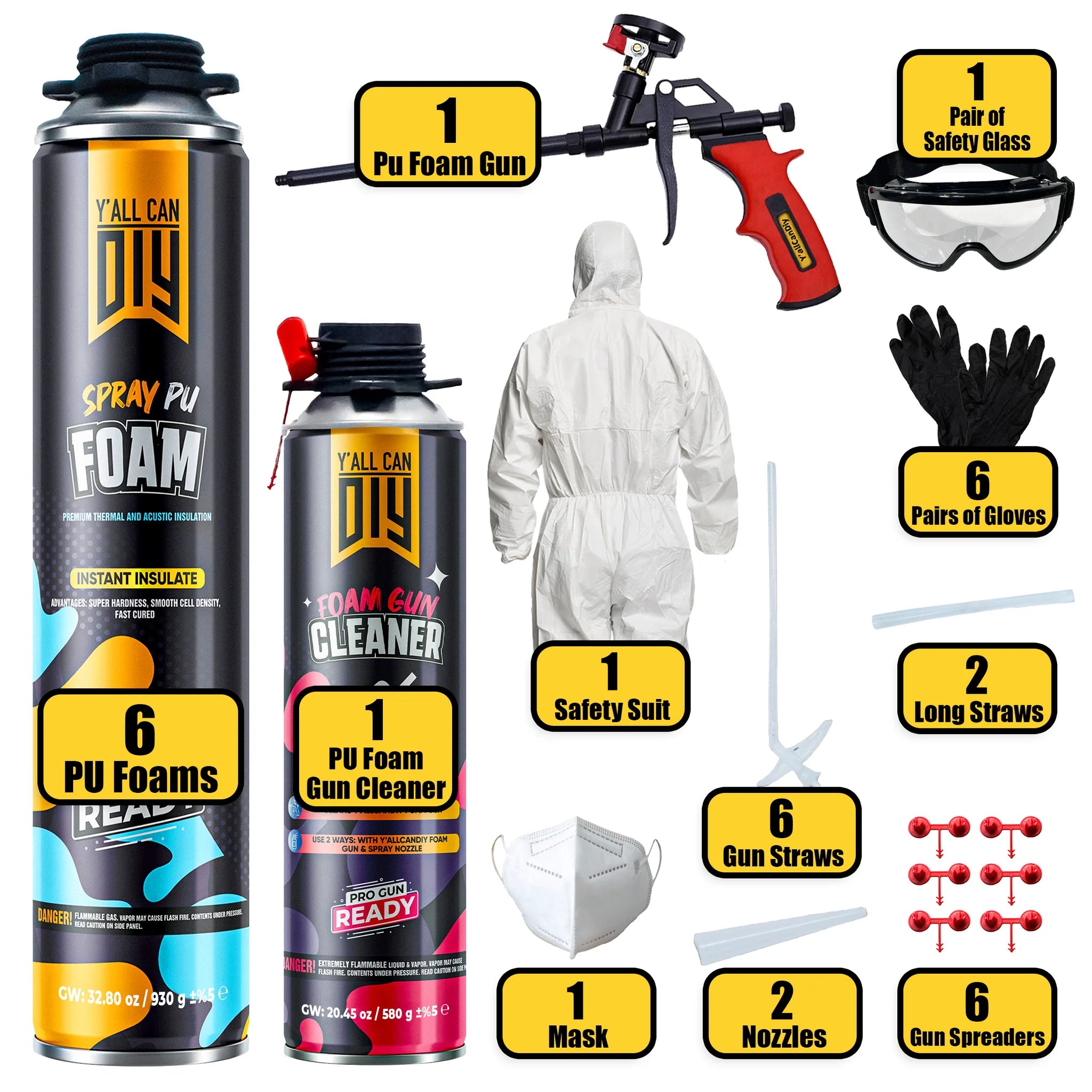 Chemsusa spray Foam Insulation Kit - 6 pack (32.8 oz Each) with Full DIY Kit