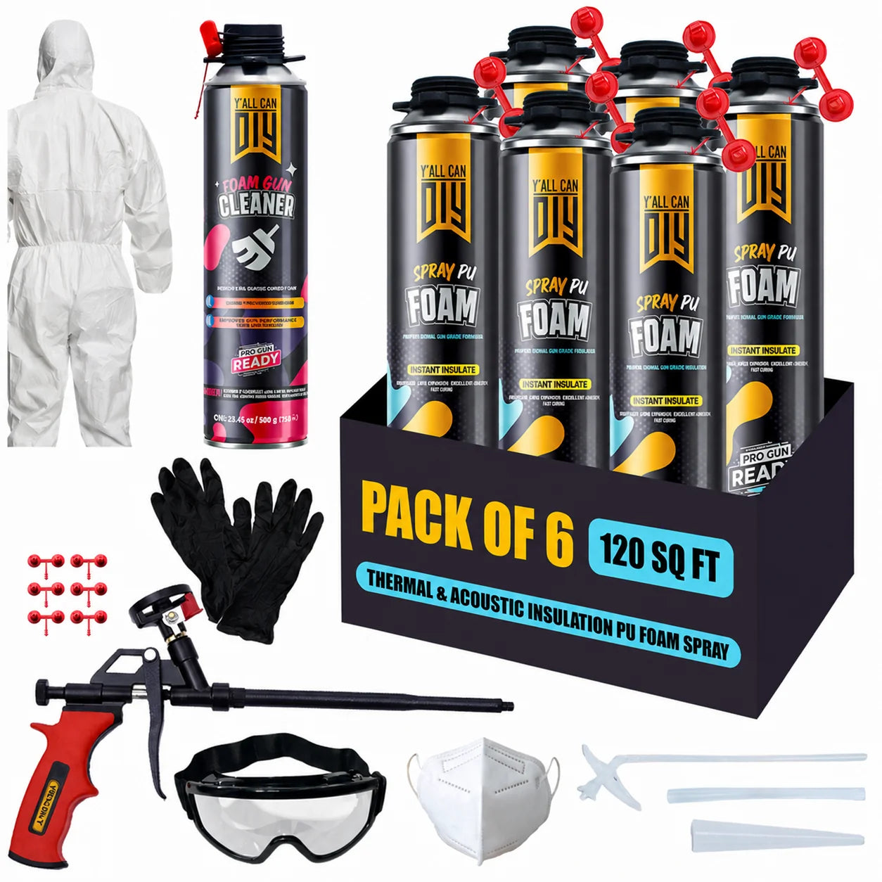 Chemsusa spray Foam Insulation Kit - 6 pack (32.8 oz Each) with Full DIY Kit