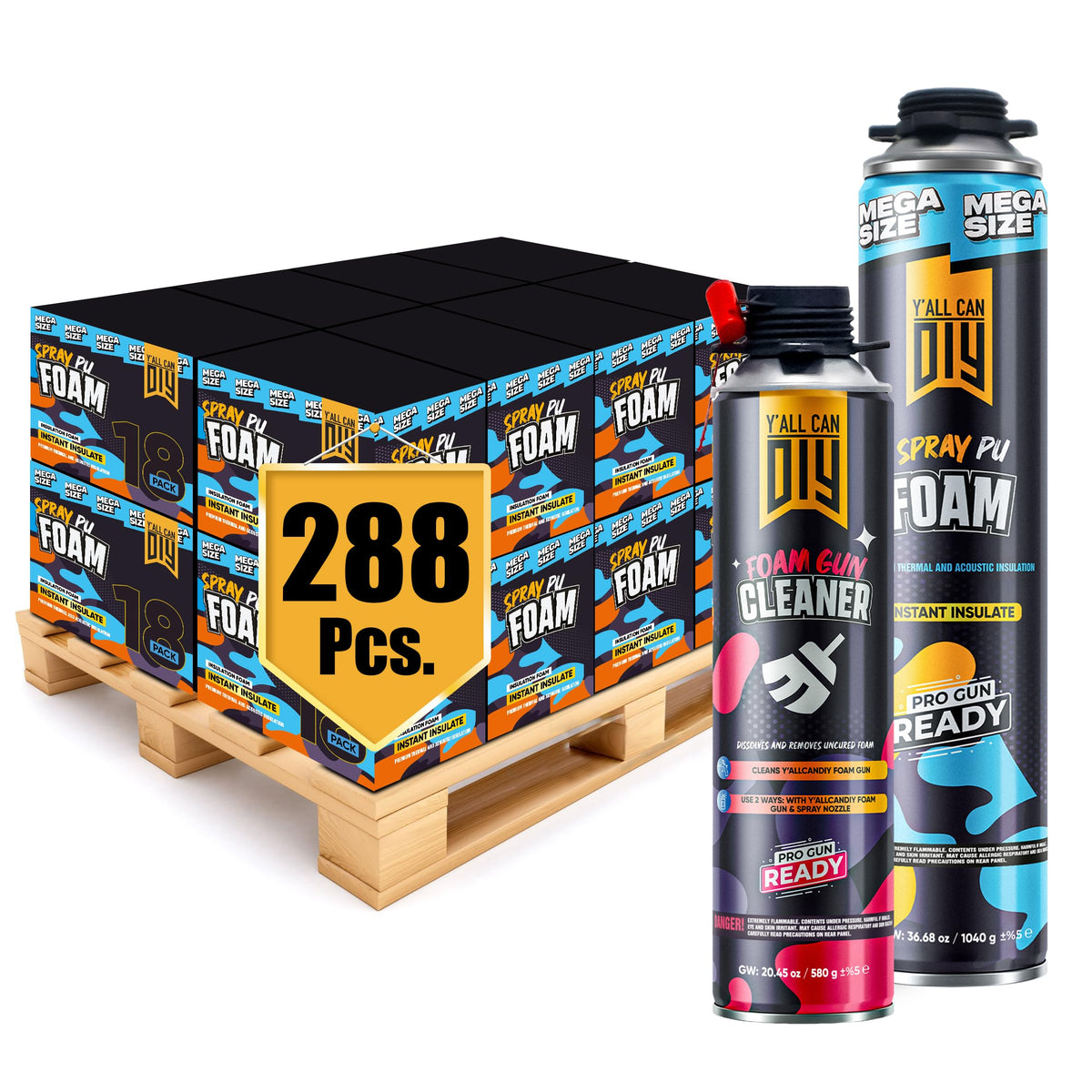 Y’allCanDIY Spray Foam Insulation Kit Bulk Bundle - 288 Cans (36.6 oz Each) with Full DIY Kit