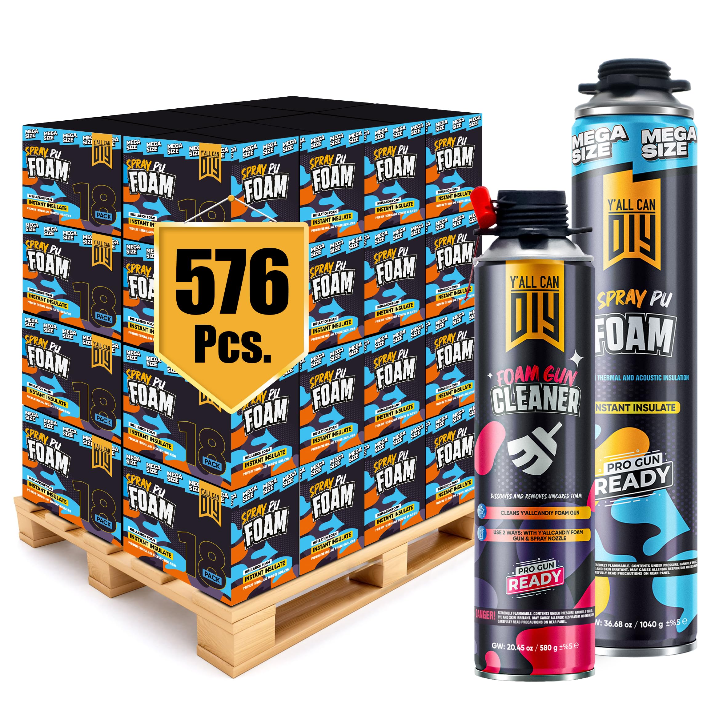 Y’allCanDIY Spray Foam Insulation Kit Bulk Bundle - 576 Cans (36.6 oz Each) with Full DIY Kit