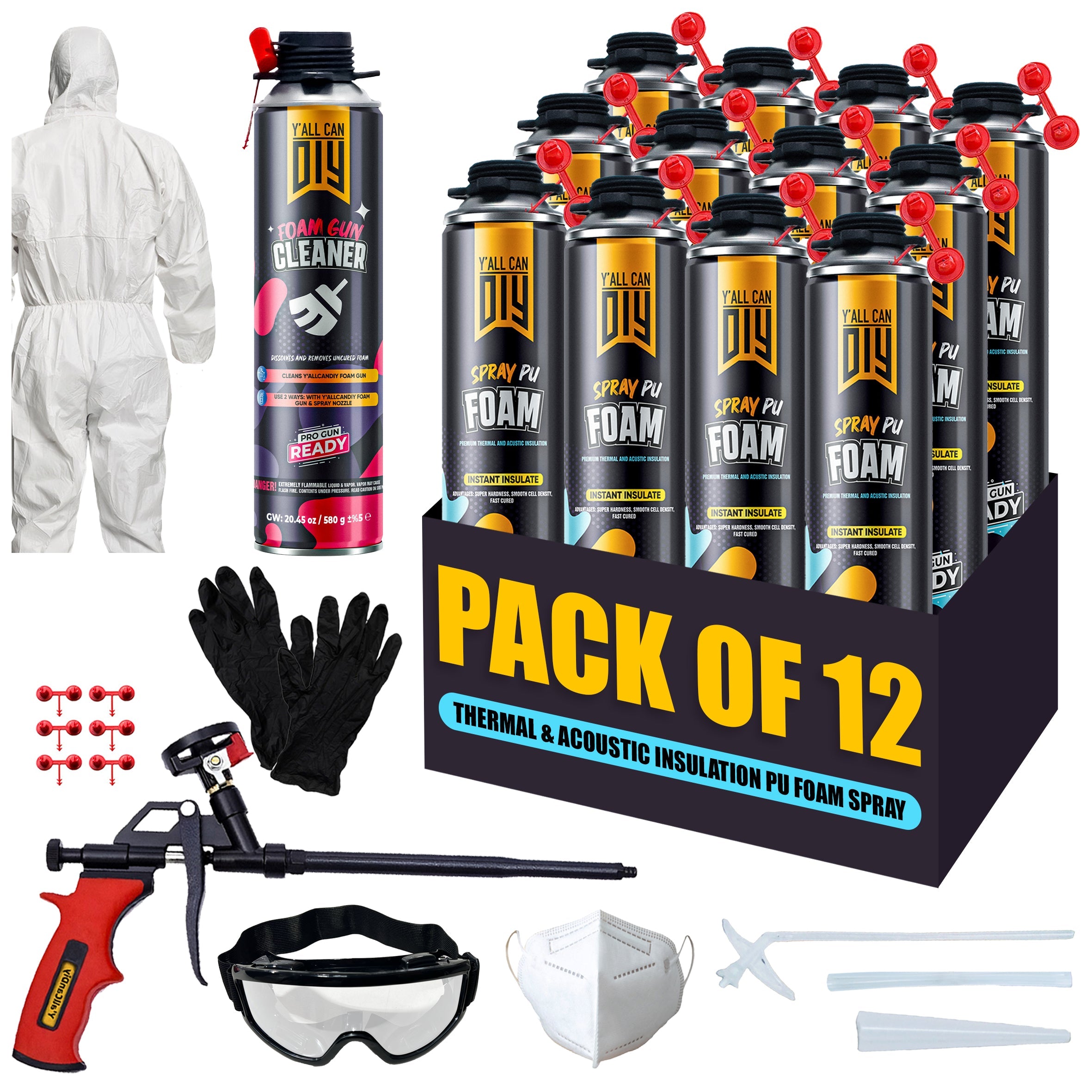 Y’allCanDIY Spray Foam Insulation Kit - 12 pack (32.8 oz Each) with Full DIY Kit